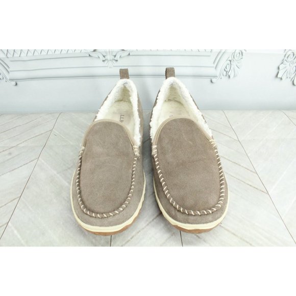 LL Bean Cement Suede Fleece Lined Mountain Moccasin Slippers Size 9 M - Picture 5 of 9
